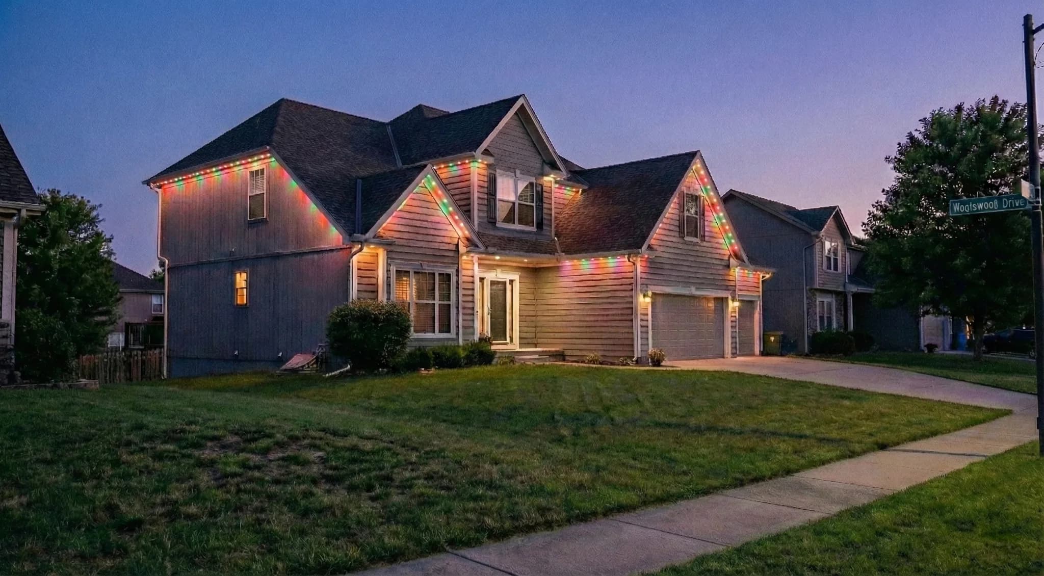 Beautiful home with Christmas permanent LED exterior lighting